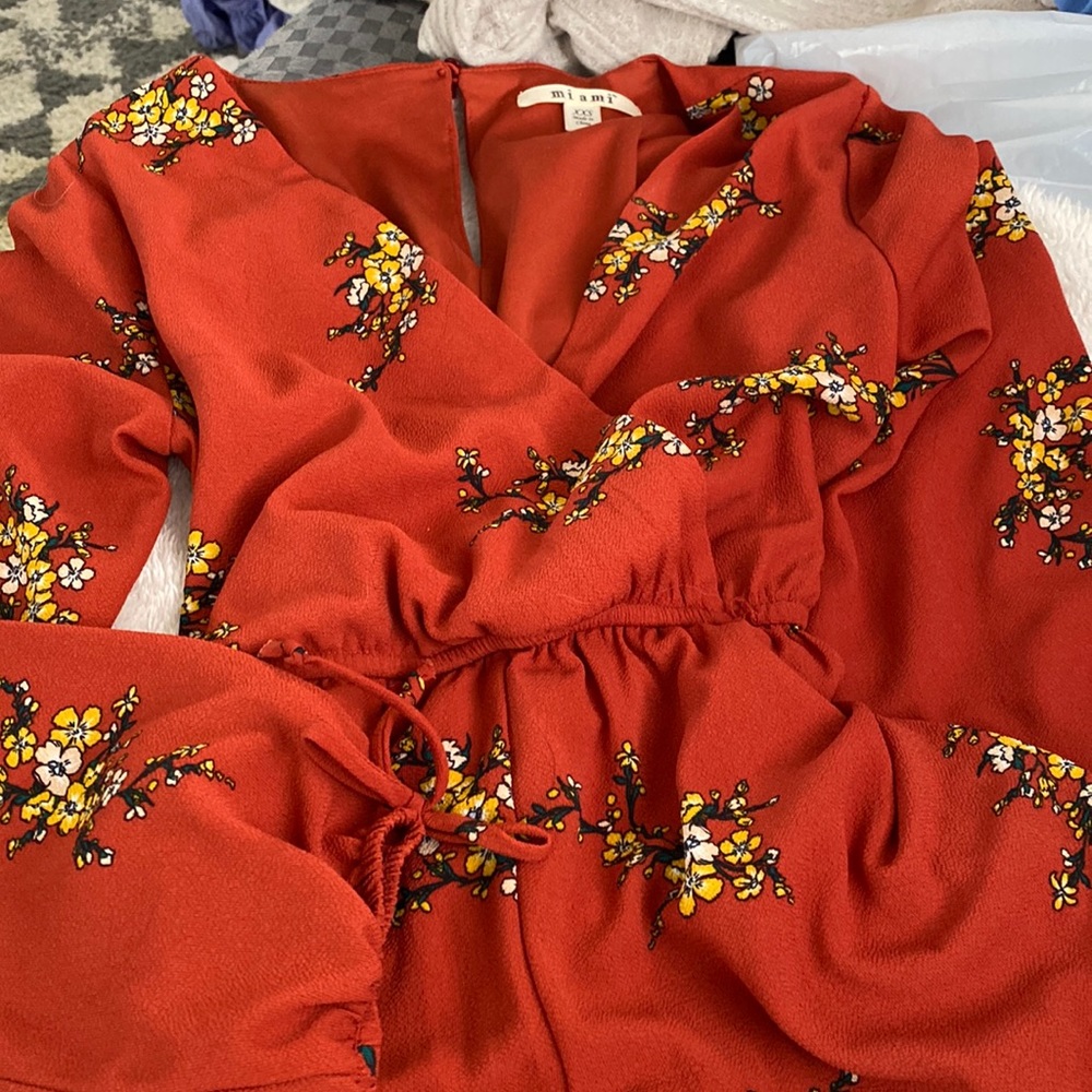 Rust orange floral jumpsuit